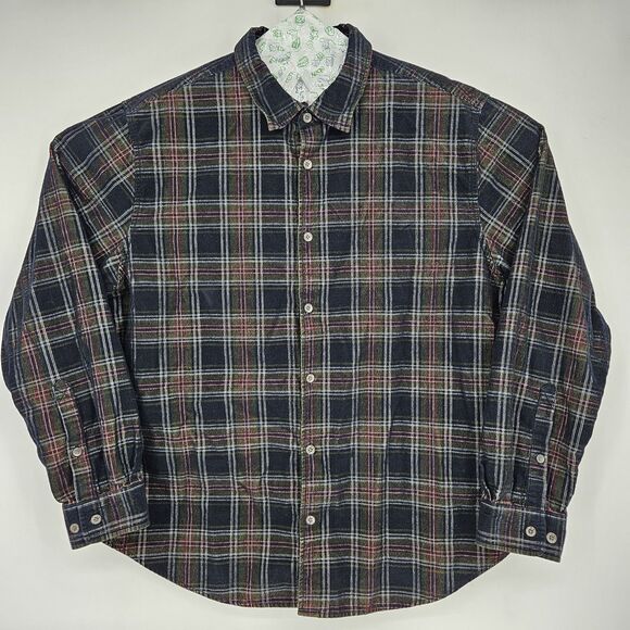 Carbon 2 Cobalt Shirt Mens Large Micro Cord Long Sleeve Button Up Corduroy Plaid - Picture 1 of 11